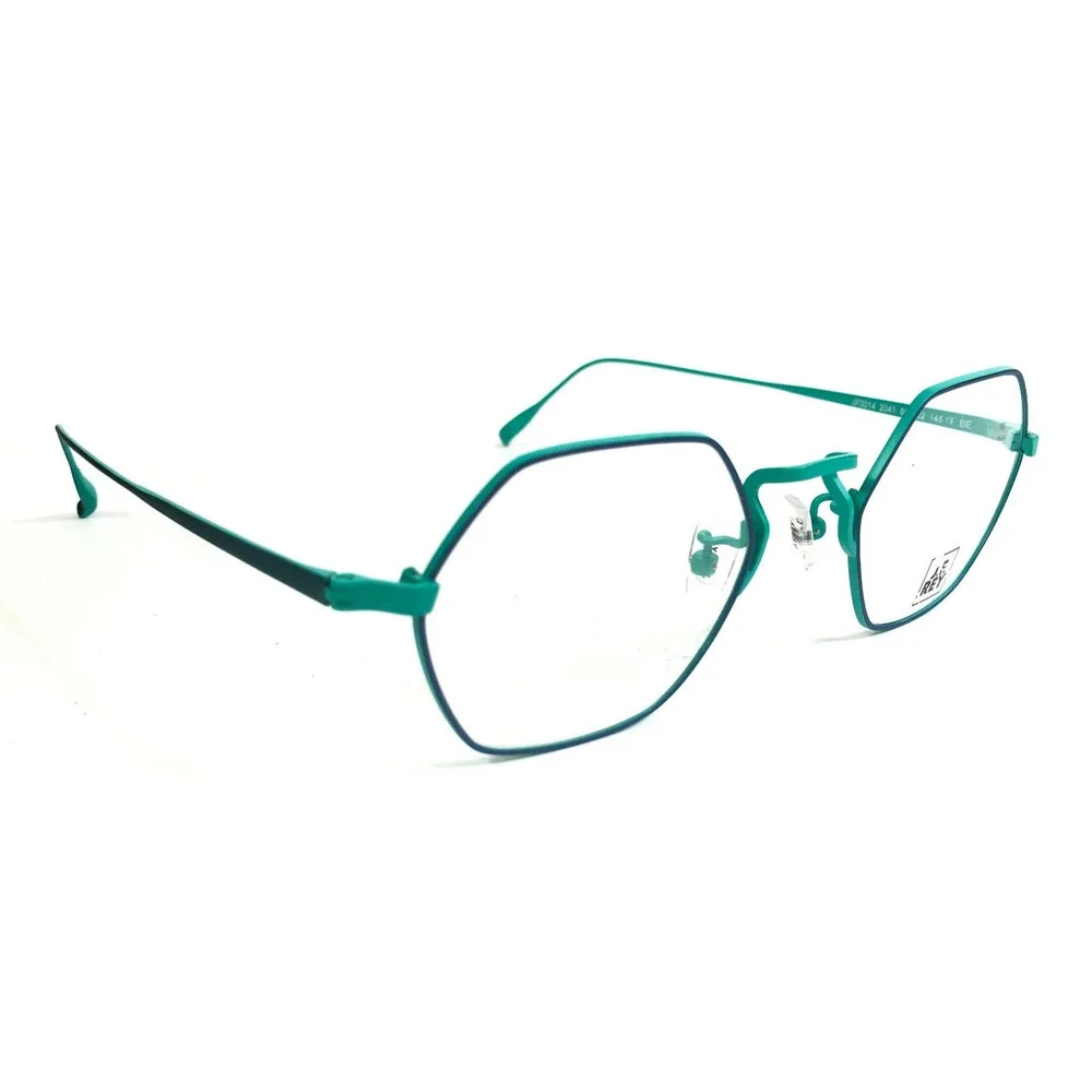 J.F. Rey Eyeglasses Frames JF3014 2041 Matte Navy Blue Aqua Hexagonal 50-22-145